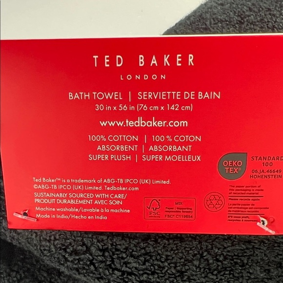 Ted Baker London Bath Towel Black Super Soft Plush Luxury 100% Cotton NEW - Picture 5 of 6